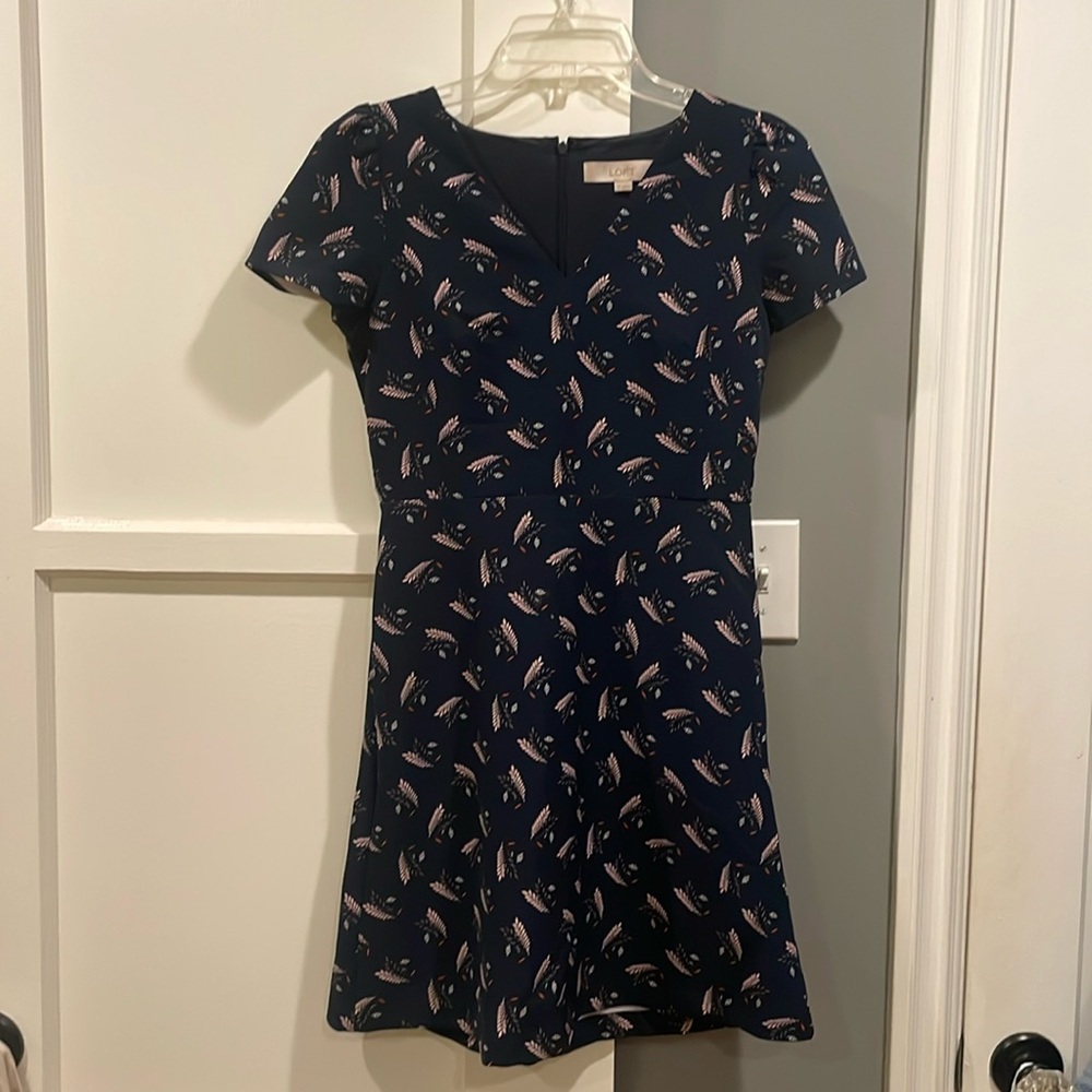 Loft navy blue, feather patterned dress